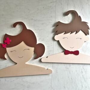 Boy and Girl 3D Wooden Clothes Hangers Set